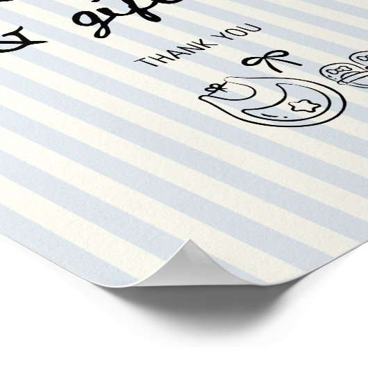 柔らかい青ストライプ色の赤ちゃんシャワーカードとギフト ポスター (角)