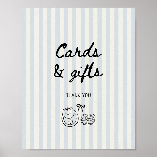 柔らかい青ストライプ色の赤ちゃんシャワーカードとギフト ポスター (正面)
