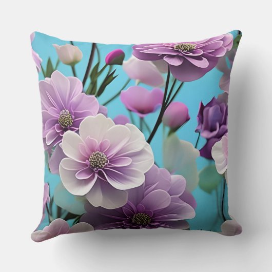 柔らかい青紫色のピンクの絹の大きな花 クッション (裏面)