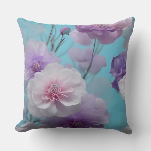 柔らかい青紫色のピンクの絹の花織物 クッション (正面)