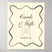 柔らかい黄色のストライプ弓状のカードとギフト ポスター (正面)