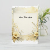 柔らかい黄色の水色の花と葉 招待状 (スタンド正面)