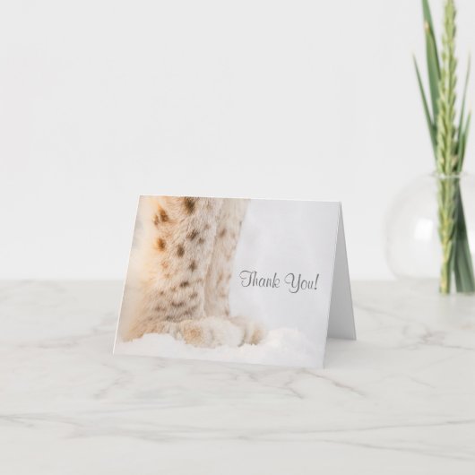 柔らかい黄金のオオヤマネコの爪が雪の中に入ったサンキューカード サンキューカード (正面)