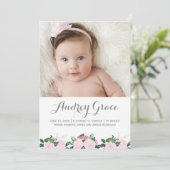 柔らかいBotanicalsのピンク|の誕生の発表 案内状 (スタンド正面)