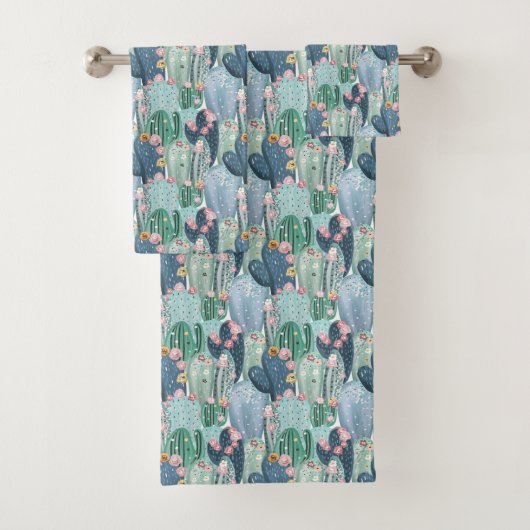 柔らかいPatelのサボテンパターン バスタオルセット (インサイチュ)