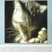 柔らかくて優しい毛と灰色の猫の毛 キャンバスプリント (インサイチュ (ウッドフロア))