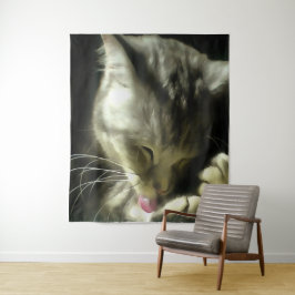 柔らかくて優しい毛と灰色の猫の毛 タペストリー