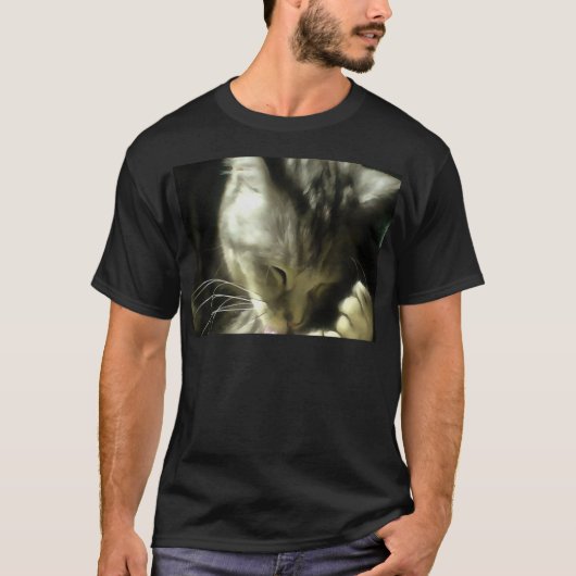 柔らかくて優しい毛と灰色の猫の毛 Tシャツ (正面)