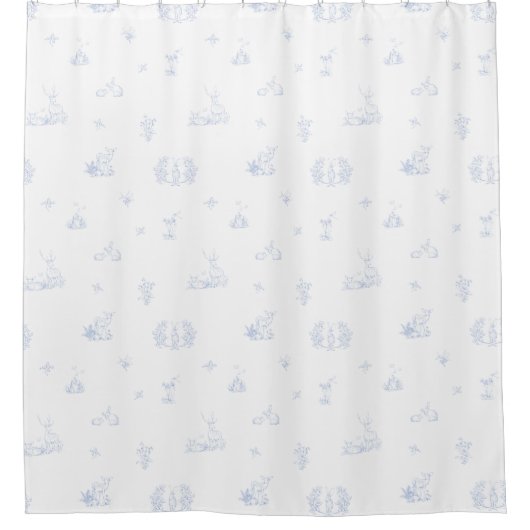 柔らかくて色あせたウッドランドブルーホワイトトイル シャワーカーテン (正面)