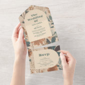 柔らかくミュートされたアーストーンワイルドフラワー結婚ズ オールインワン招待状 (貼ってはがせる)