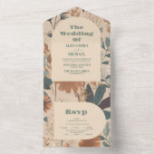 柔らかくミュートされたアーストーンワイルドフラワー結婚ズ オールインワン招待状 (内側)