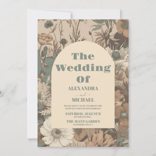 柔らかくミュートされたアーストーンワイルドフラワー結婚ズ 招待状 (正面)