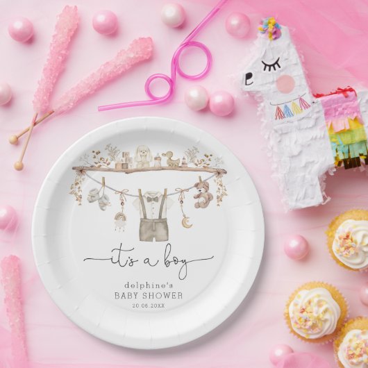 柔らかくミュートBoho小さな紳士の男の子の赤ちゃんシャワー ペーパープレート (パーティー)