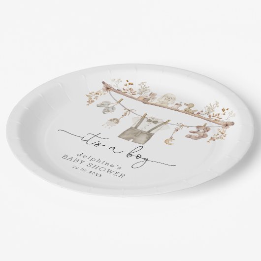 柔らかくミュートBoho小さな紳士の男の子の赤ちゃんシャワー ペーパープレート (アングル)