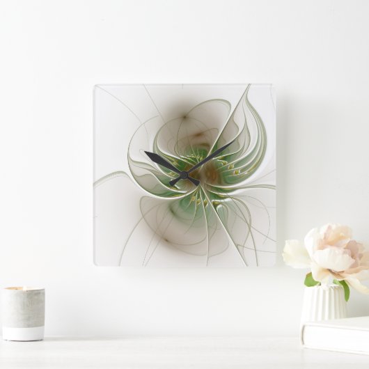 柔らかく優しいフラクタルファンタジー花 スクエア壁時計 (ホーム)