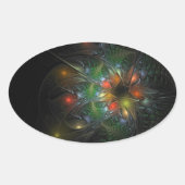 柔らかく優しいフラクタルファンタジー花 楕円形シール (正面)