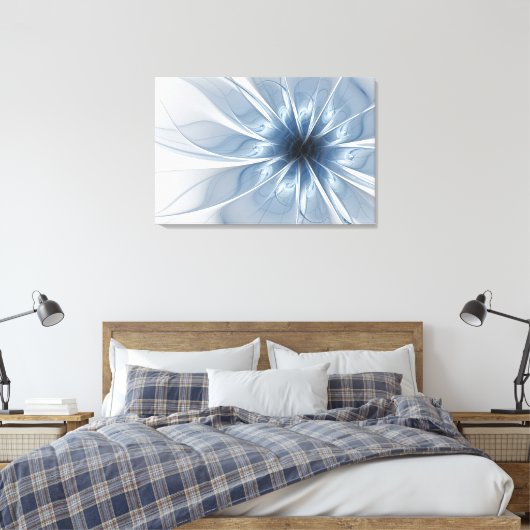柔らかく優しい青色フラクタルファンタジーフラワーcu キャンバスプリント (インサイチュ (寝室))