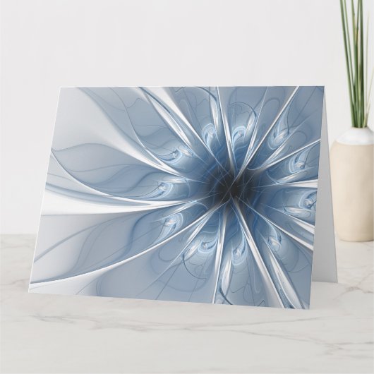 柔らかく優しい青色フラクタルファンタジーフラワーcu サンキューカード (正面)