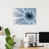 柔らかく優しい青色フラクタルファンタジーフラワーcu ポスター (ホームオフィス)