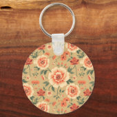 柔らかく威厳のあるほこりっぽいピンクフローラヴィンテージパターン キーホルダー (正面)