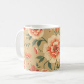 柔らかく威厳のあるほこりっぽいピンクフローラヴィンテージパターン コーヒーマグカップ (正面左)