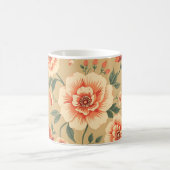 柔らかく威厳のあるほこりっぽいピンクフローラヴィンテージパターン コーヒーマグカップ (中央)
