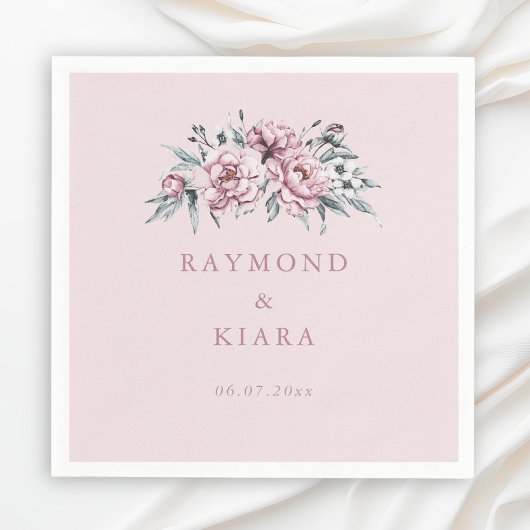 柔らかく抑えられた埃っぽいピンク結婚の牡丹 スタンダードカクテルナプキン