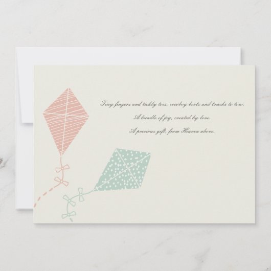 柔らかく淡いピンクの青い凧ベビー 招待状 (裏面)