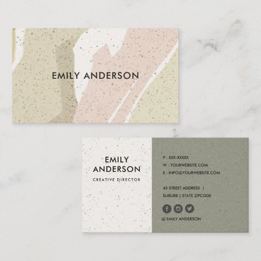 柔らかく繊細なピンクのグレーのモダン抽象芸術アートウェーブ 名刺 (正面/裏面)