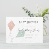 柔らかく繊細なピンクの青い凧のベビーシャワー 招待状 (スタンド正面)