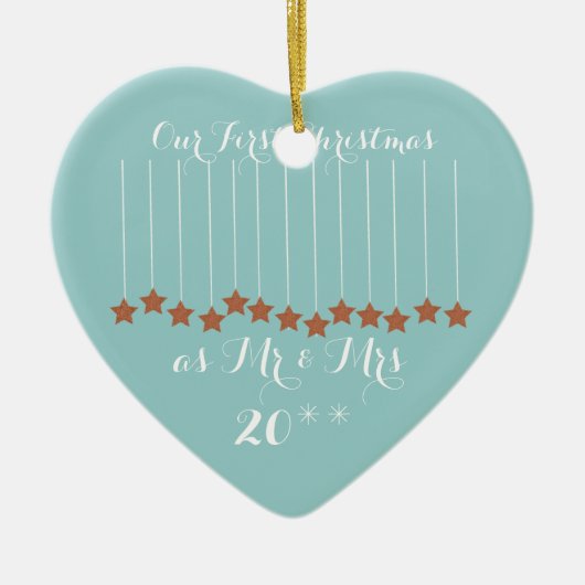 柔らかく青いハートの初めてのクリスマスは一緒に飾ります セラミックオーナメント (正面)