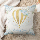 柔らかく青い花の金ゴールドの熱気の気球のベビーの子供部屋 クッション (ブランケット)