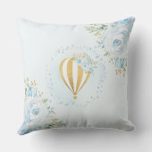 柔らかく青い花の金ゴールドの熱気の気球のベビーの子供部屋 クッション (裏面)