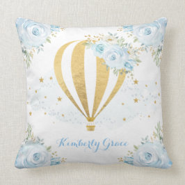 柔らかく青い花の金ゴールドの熱気の気球のベビーの子供部屋 クッション