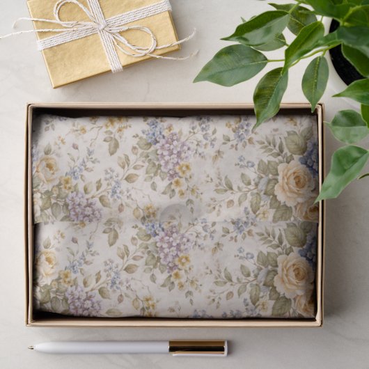 柔らかなアイボリーの庭の花開き 薄葉紙 (ギフト)