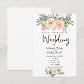 柔らかなバラ色と緑の水彩花柄のウェディング招待状 招待状 (正面/裏面)