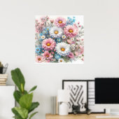 柔らかなパステルカラーの水彩画の色鮮やかな花 ポスター (ホームオフィス)
