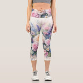 柔らかなパステルカラーの水彩画の花 カプリレギンス (正面)