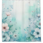 柔らかなパステルカラーの花の水彩画 シャワーカーテン (正面)