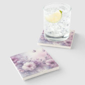 柔らかなパステルカラーの花の水彩画 ストーンコースター (横)