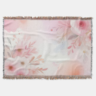 柔らかなパステルカラーの花の水彩画 スローブランケット