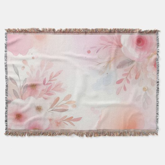 柔らかなパステルカラーの花の水彩画 スローブランケット (正面)