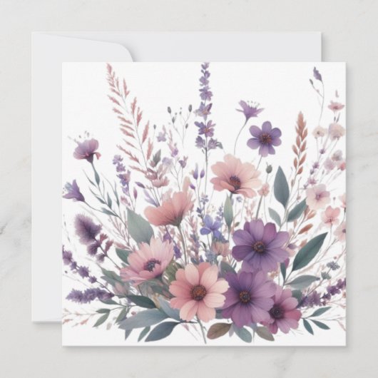柔らかなパステルカラーの花の水彩画 招待状 (正面)