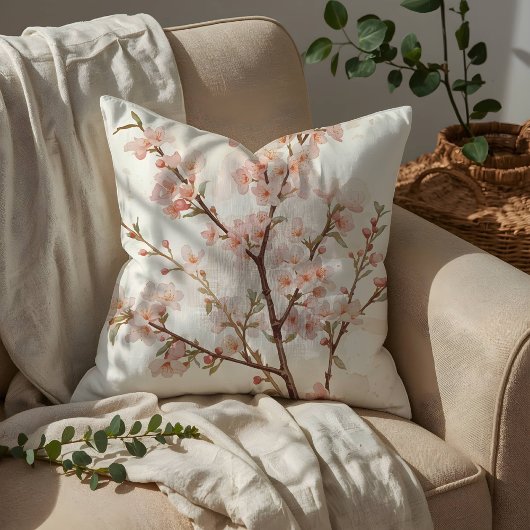 柔らかなピンクの桜の枝 クッション