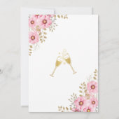 柔らかなピンクの花々 グリーン ゴールド ブライダルシャワー 招待状 (裏面)