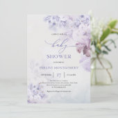 柔らかな春の薄紫の花とほんのり青い粉がベイビーシャワーの可愛らしい飾りです 招待状 (スタンド正面)