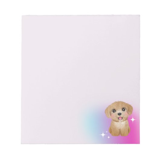 柔らかな色合いの背景がかわいい子犬のノート ノートパッド (正面)