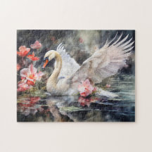 柔らかな色彩の蓮池の白鳥