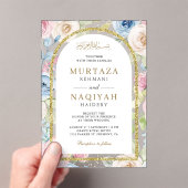 柔らかな花の金のアーチのイスラム教徒の結婚式 アクリル招待状 (インサイチュ (ポータブル))