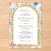 柔らかな花の金のアーチのイスラム教徒の結婚式 アクリル招待状 (正面)